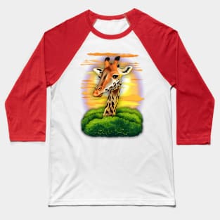 Giraffe on Wild African Savanna Sunset Baseball T-Shirt